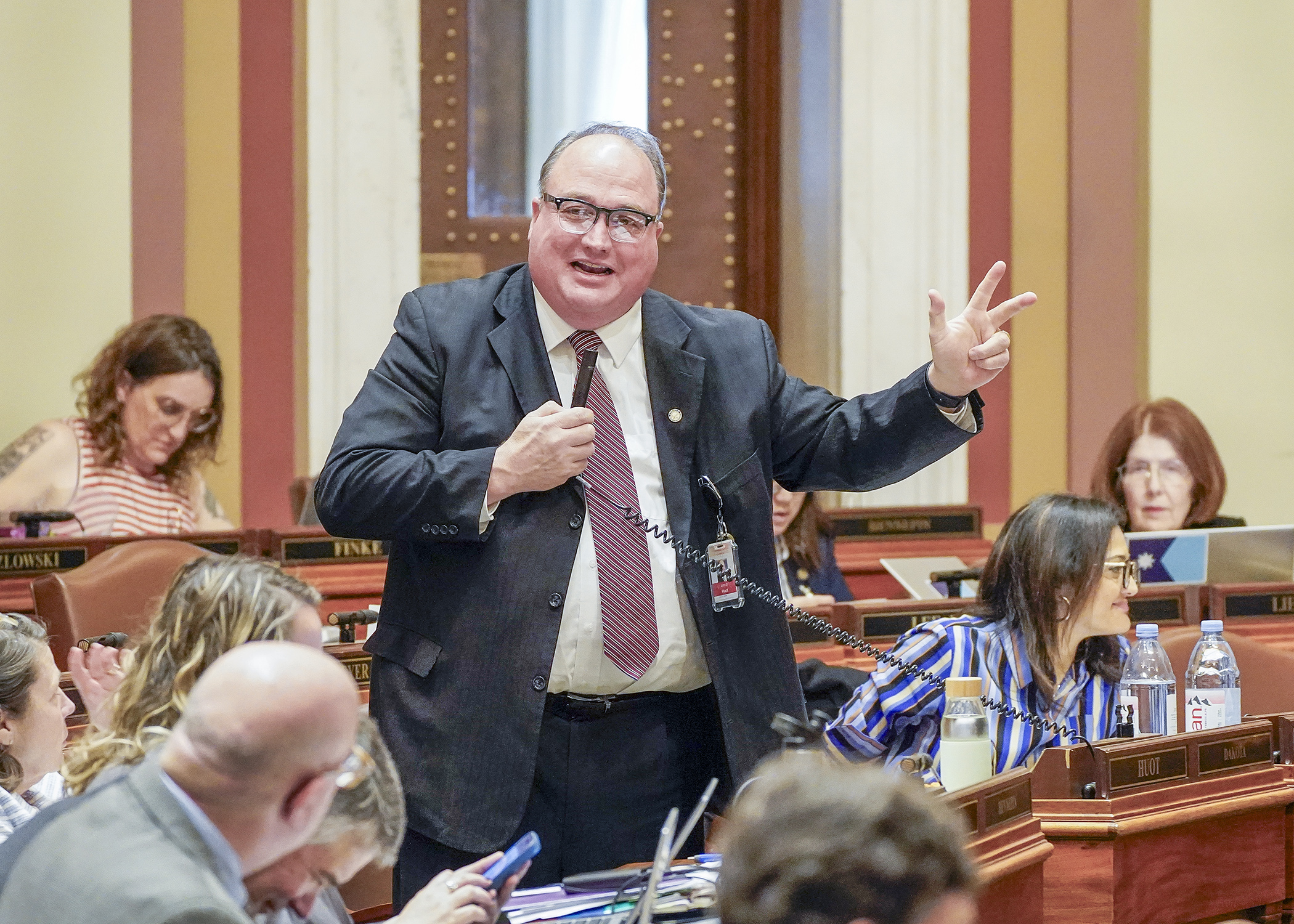 Rep. John Huot introduces HF4738 on the House Floor May 7. The bill would establish an Office of Emergency Medical Services. (Photo by Andrew VonBank)